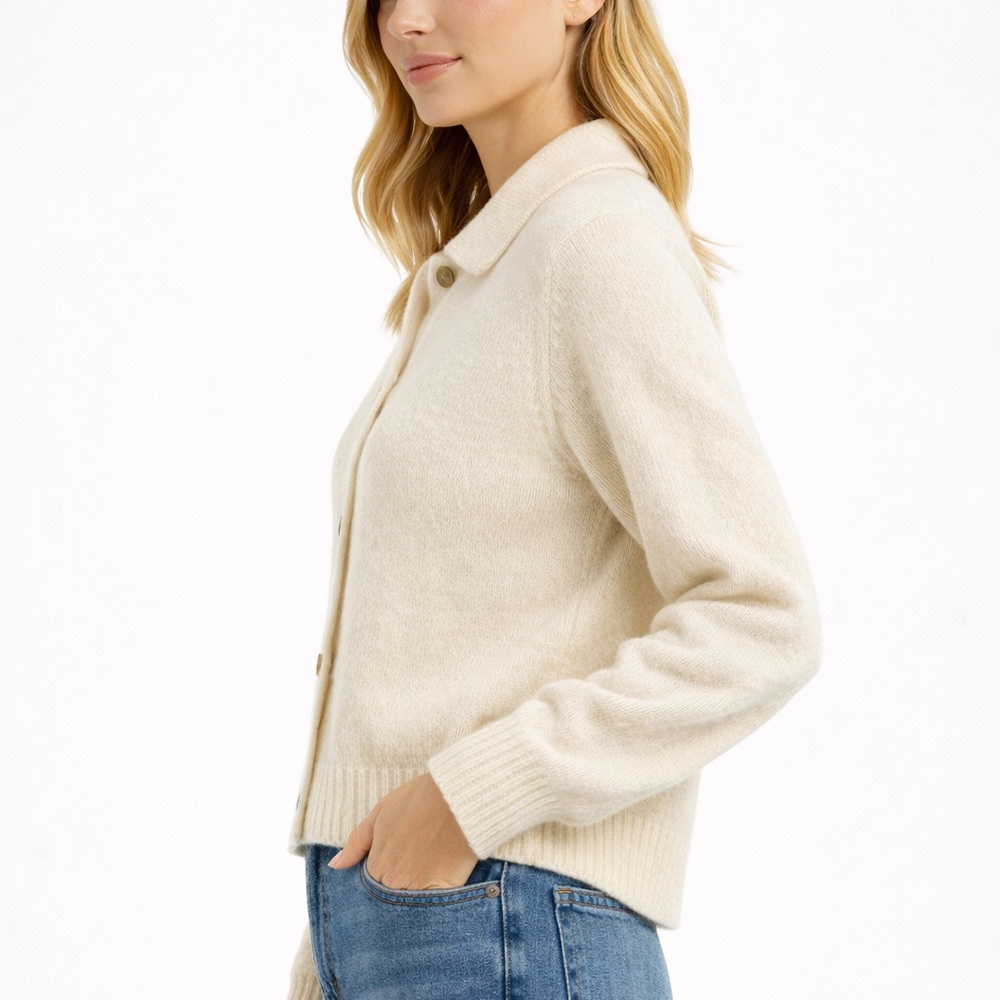 & Other Stories Cream button down wool knit cardigan with balloon sleeves - Picture 2 of 10